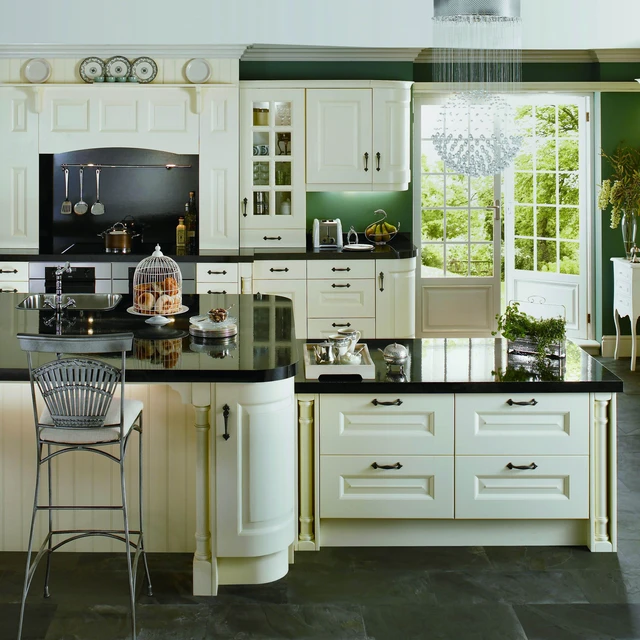 green and white kitchen